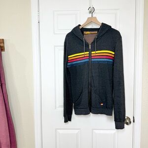Aviator Nation Gray Zip Up Sweater classic stripes